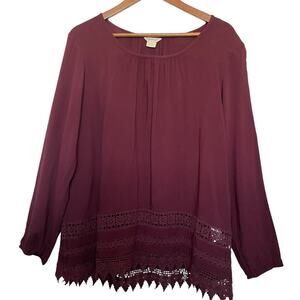 Ariat Bendi Peasant Top Burgundy Crochet Trim Boho Country Flowy Size XL‎